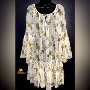 Free People sheer Ivory Sunsetter tiered fairycore Floral Dress. Size M.